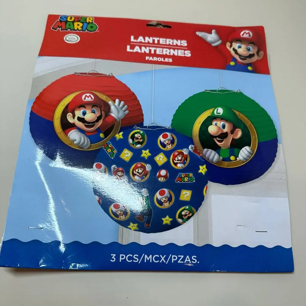 NEW Super Mario Birthday Party Supplies 3 Paper Hanging Lanterns 9.5